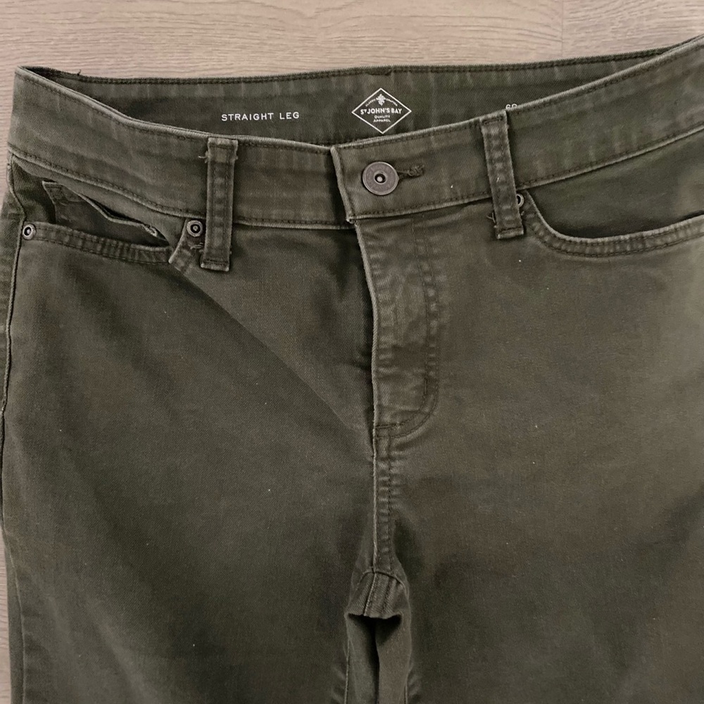 St. John’s Bay, olive jeans. Size 6.